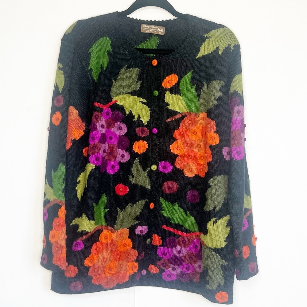 100% Baby Alpaca Floral Cardigan Sweater‎